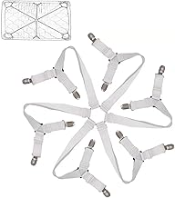 Adjustable 6 Sides Bed Sheet Clips, Sheet Holder Straps with 12 Clips, Elastic Sheet Fasteners Suspenders Fitted Bed Sheet Clips for Round and Square Mattress