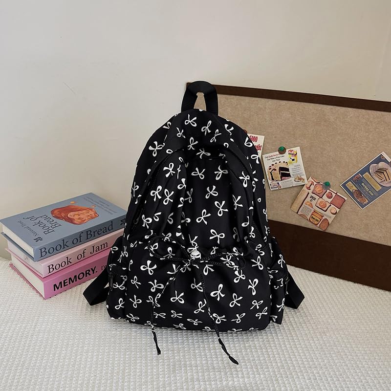 Cute Bowknot Backpack Lightweight Travel Daypack for Teens (Black Yellow)4