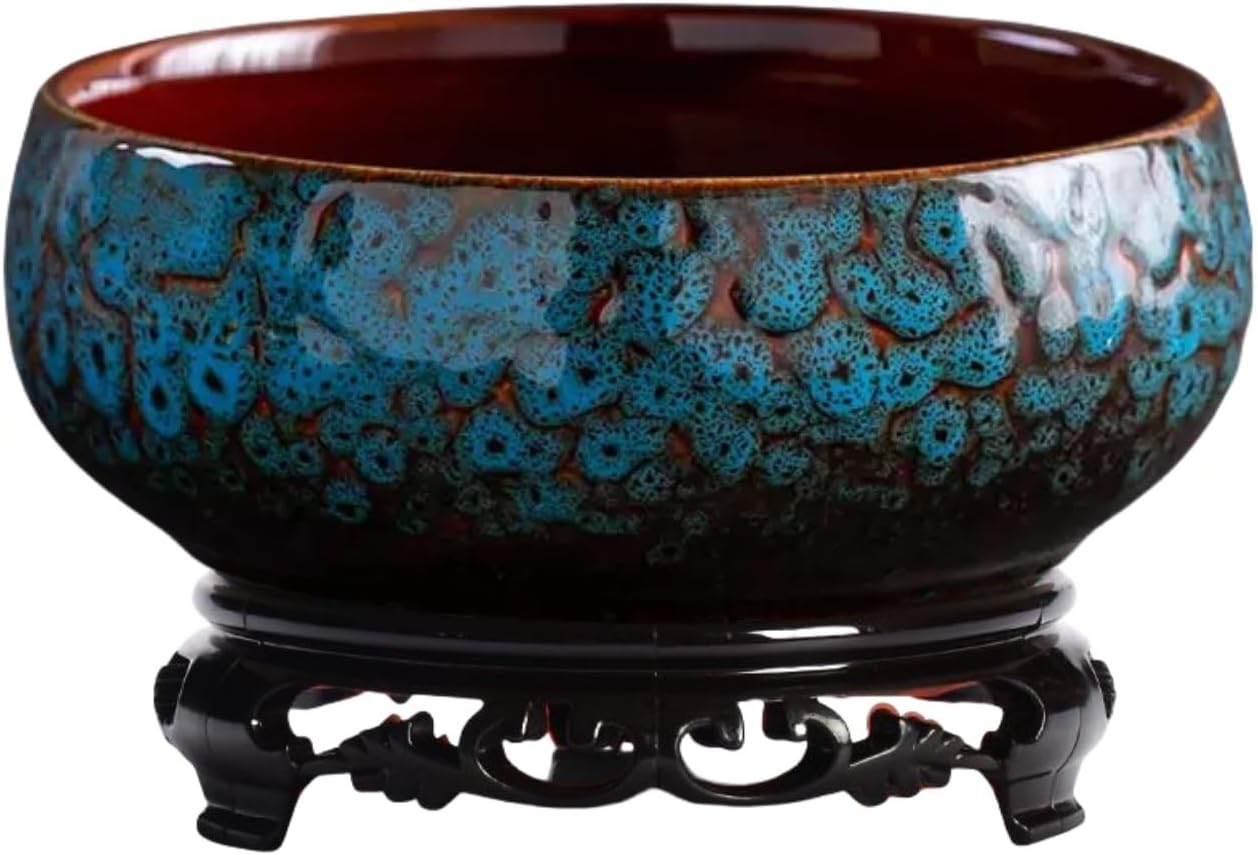 Lotus Bowl Planter with Stand, Ceramic Lotus Bowl, Lotus Flower Bowl, Lotus Bowls for Planting in Water Indoors, Lotus Pots for Water Plants, Apply to Succulent Bonsai Bowl Lotus Flower (Light Blue)