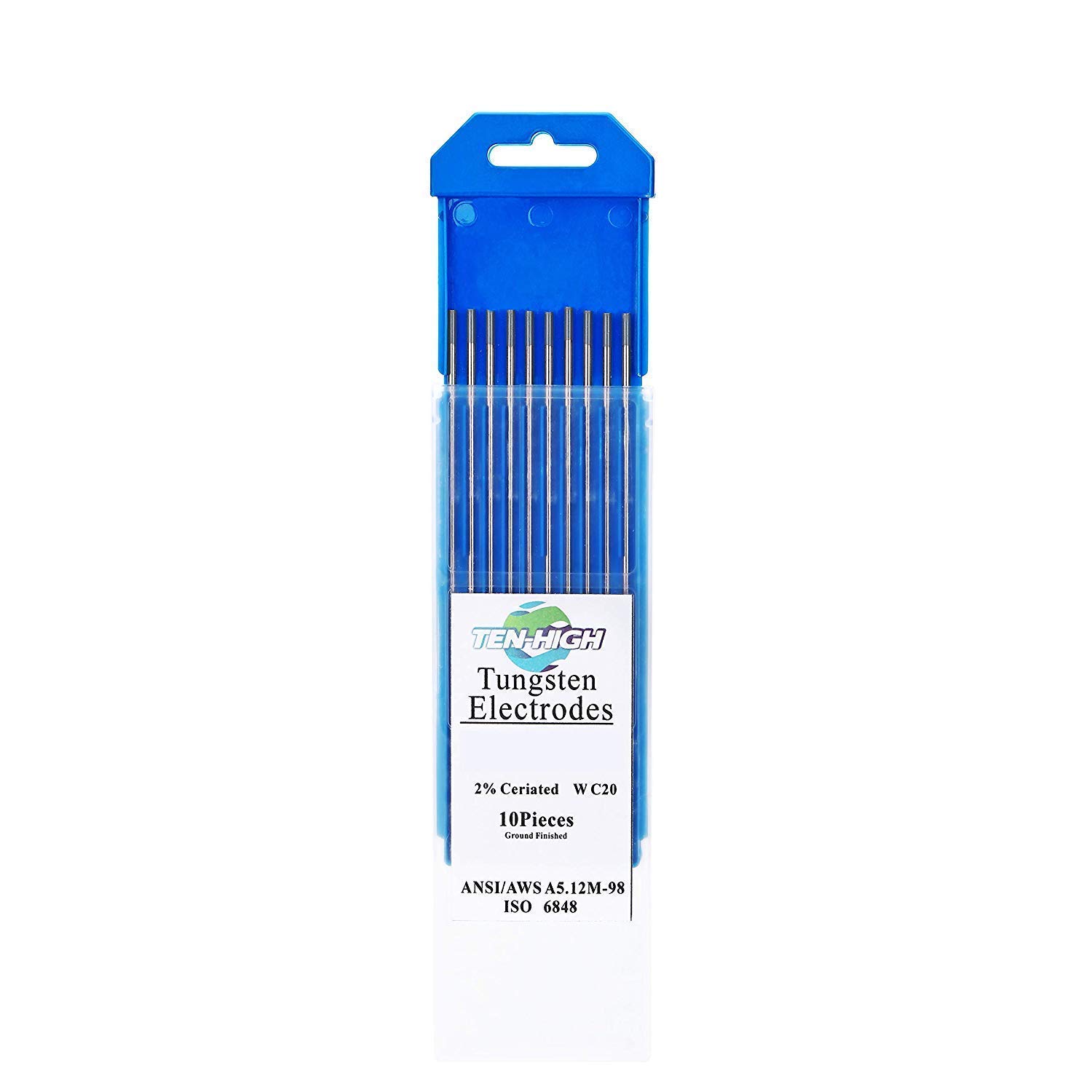 TEN-HIGH Électrodes en Tungstène TIG, 2% de Cérium, WC20 (Gris), 1,6 mm x 175 mm de 10 pièces par paquet