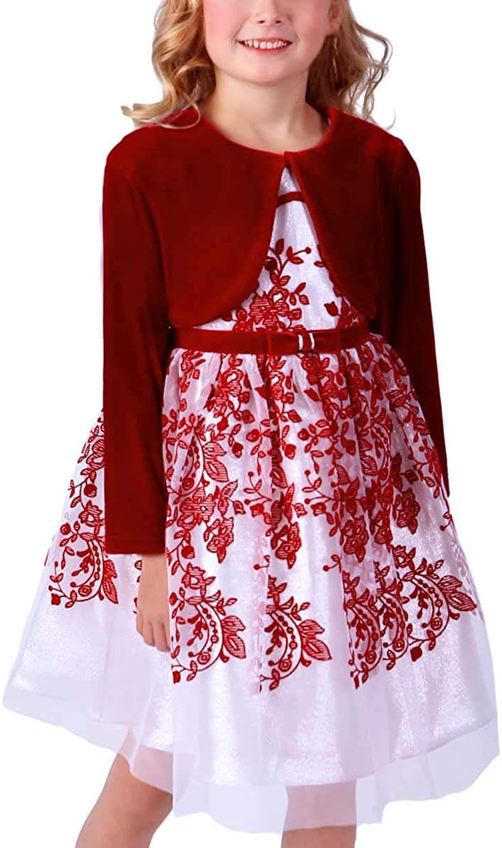 Jona Michelle Girl's Flocked Dress with Velvet Shrug
