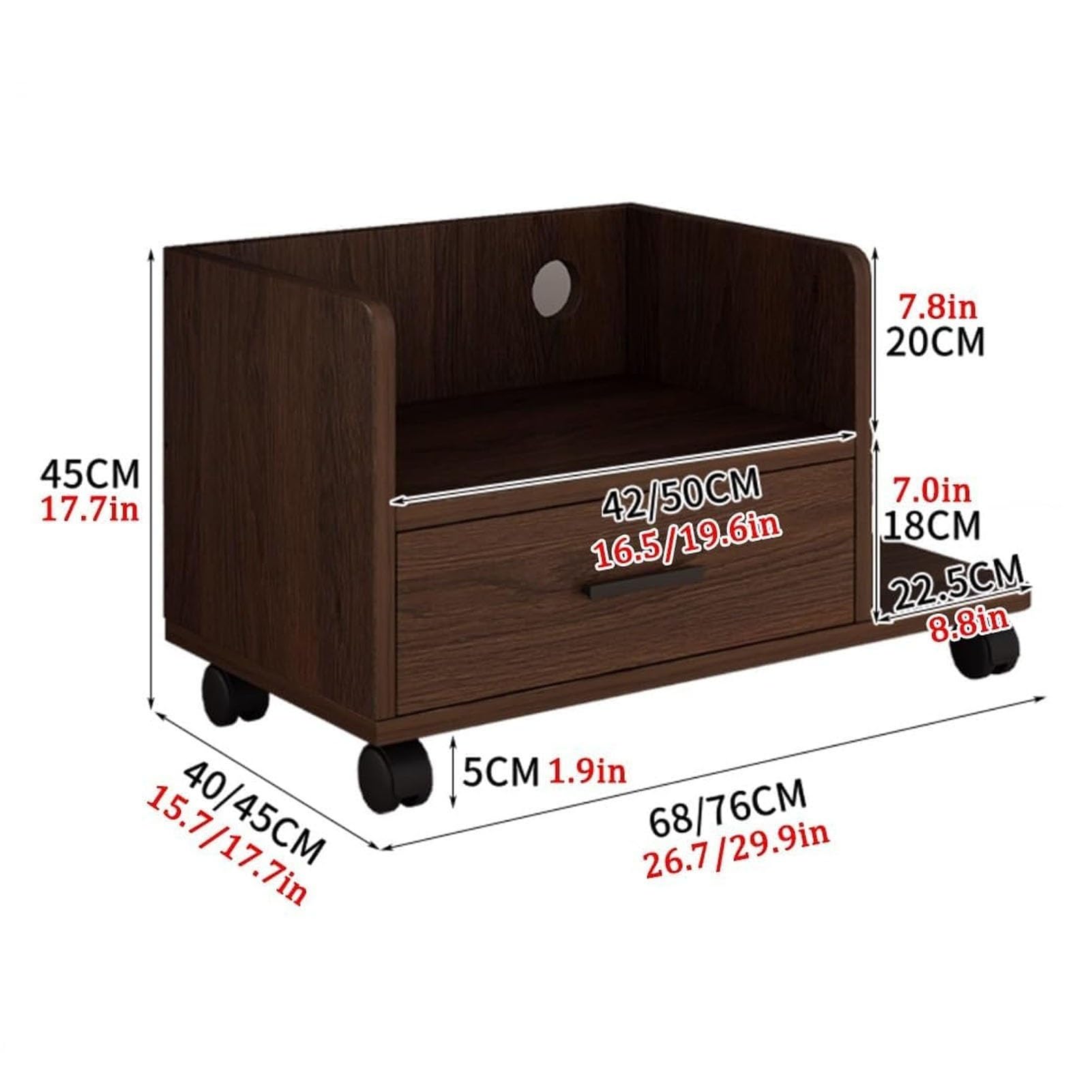 Soporte para impresora móvil, mesa de impresora rodante debajo del escritorio con ruedas y cajón, carrito de impresora multifuncional para escáner y fax, blanco, 68 x 40 x 45 cm