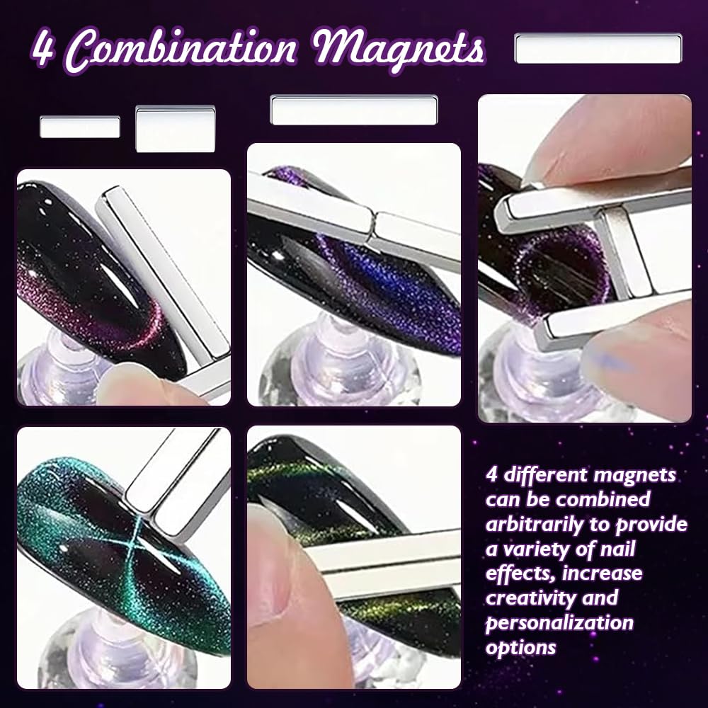 14Pcs Nail Magnet Set,Cat Eye Gel Nail Polish Magnet Wand,3 In 1 Nail Magnet Wooden Enclosure,DIY Nail Art Manicure Tool for 3D Halo Cat Eye Effect,Nails Cat Eye Design Tools Manicure Accessories - Image 4