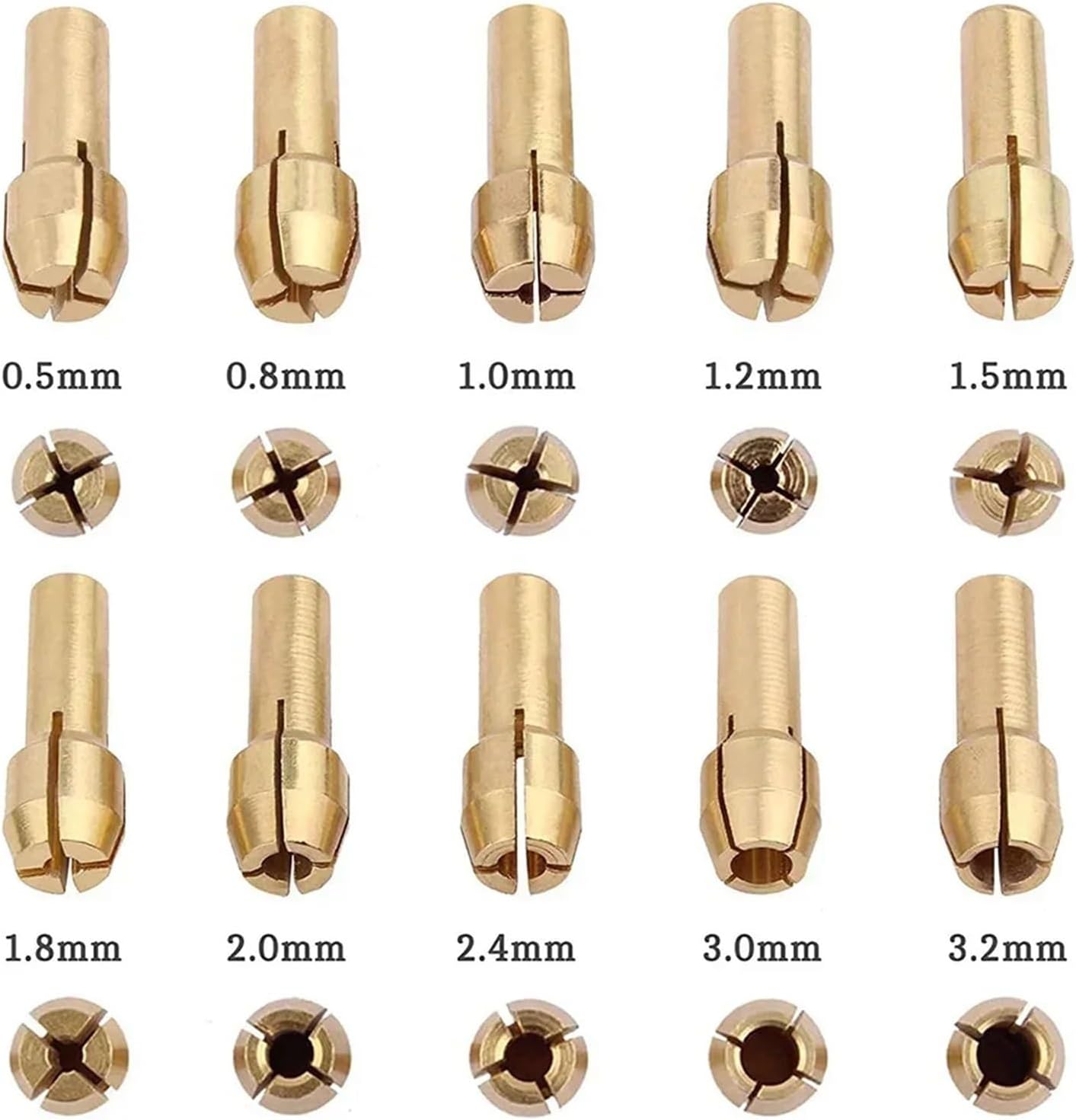 Brass drill chuck 11 Pcs Mini Bit Brass Chuck Set 4 3mm Handle 0 5 3 2mm Chuck M8 X 0 75 Nut for Rotary Tool Accessories Power Tool Parts(11 Pcs Silver)