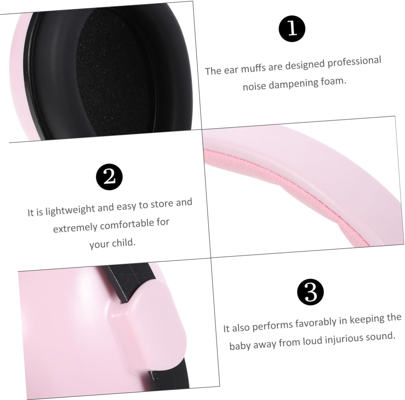 Noise Reduction Earmuffs for Infants, Pink Adjustable Headband Hearing Protector, Noise Blocking Ear Protection for Sleeping and Travel