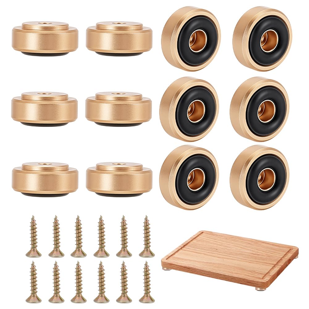 AHANDMAKER 12 Pack Cutting Board Feet Non Slip Pads Round Aluminum Alloy Screw On Feet for Kitchen Unfinished Cutting Board Wooden Chopping Board DIY Projects, Golden