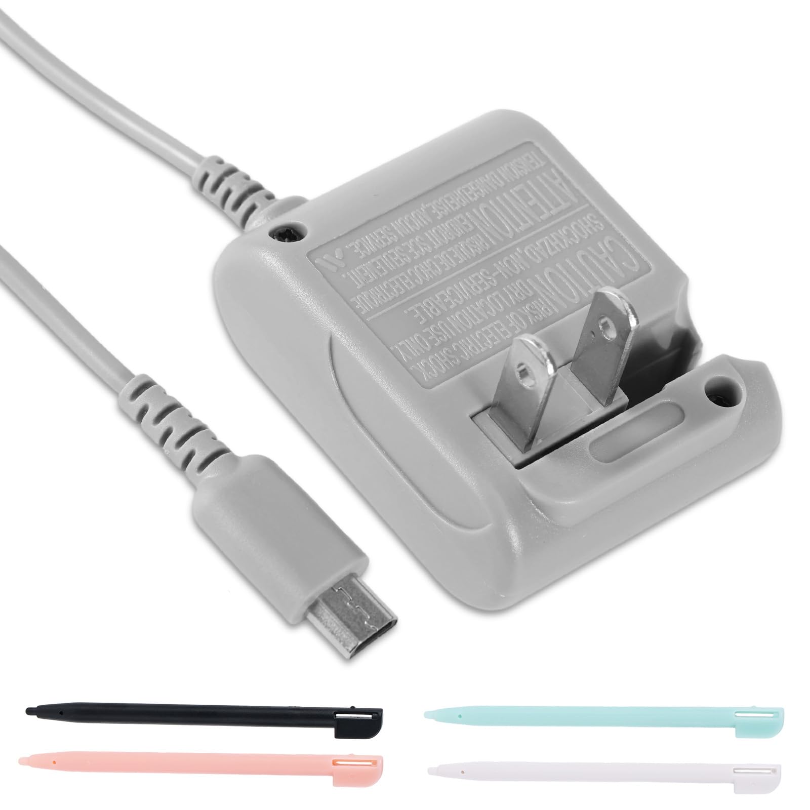 DS Lite Charger with 4 Stylus Pens, Foldable Plug Charger 100-240V AC Wall Adapter Power Cord Replacement Compatible with DS Lite Console