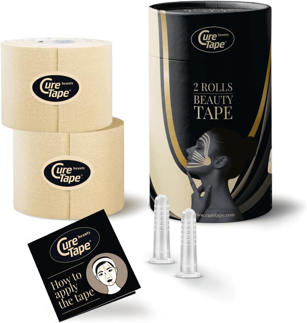 CureTape Beauty Kinesiology Tape | Anti-Wrinkle Face Tape | Face Neck Lift Tape for Toning, Firming & Tightening The Skin | Kinesiology Tape for Face and Sensitive Skin | Soft on The Skin (2'' X 16')