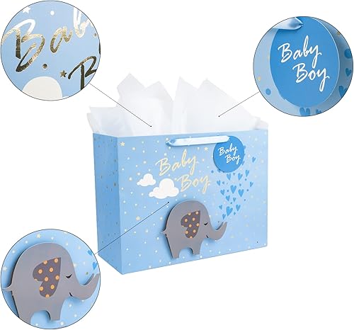 Miniatura 6 de MAYPLUSS Bolsa de regalo grande de 13 pulgadas con tarjeta de felicitación y papel de seda para baby shower (confeti colorido) - Bebé niña