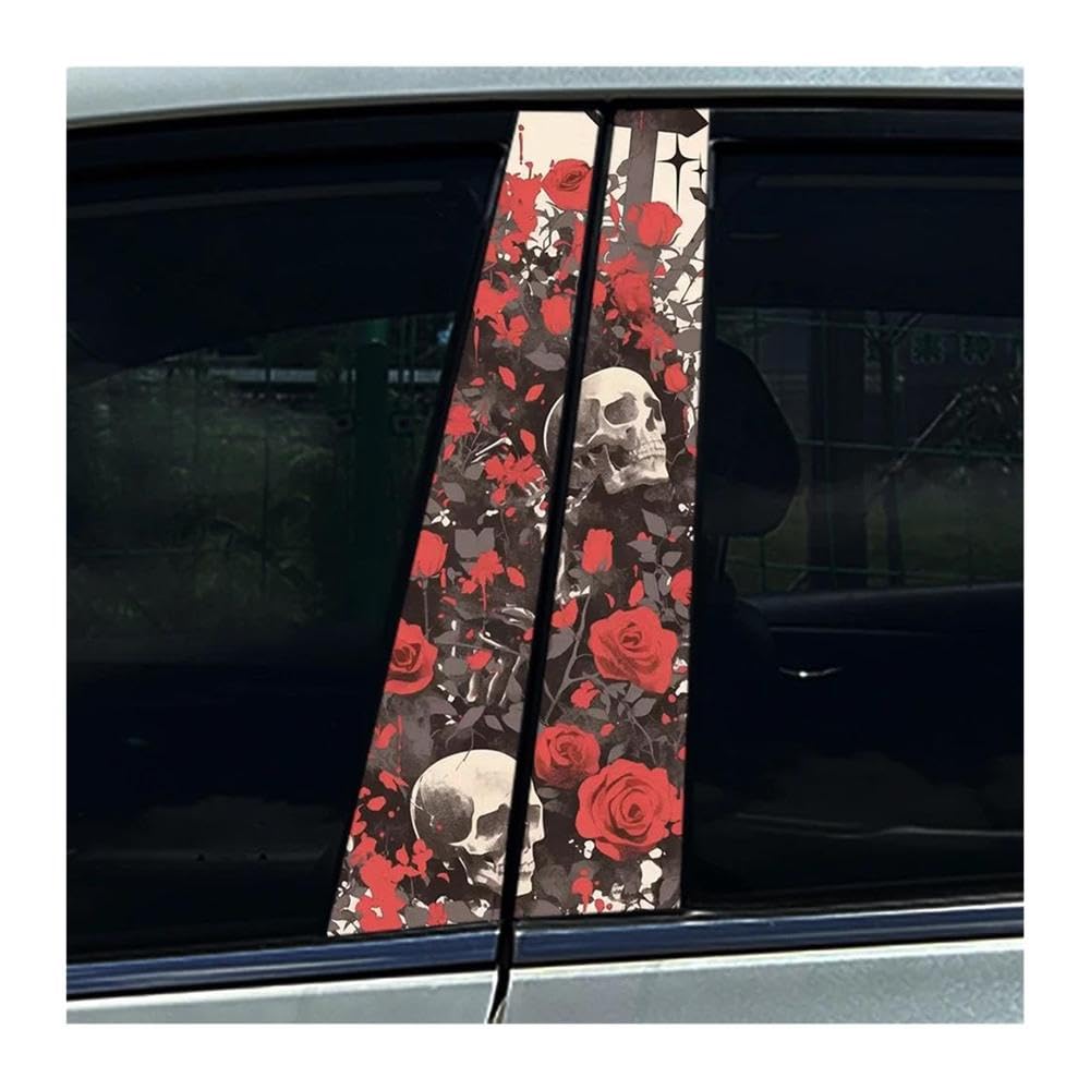 Body Parts 2PCS Car Center Column Waterproof Decals Skeleton and Rose Car B-Pillar Stickers(F)