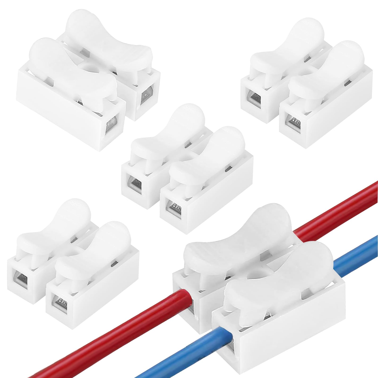 80 PCS CH2 Quick Spring Wire Connector Blocks, Electrical Cable Clamp Terminal Block Quick Terminals Connector Block for Electrical Wiring (White)