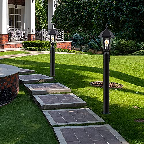 Eliphil Dusk To Dawn Outdoor Post Light, Pole Lantern Lighting With Pier Mount Base,Lamp Post Light Fixture ,8 Inch ,Waterproof，Black #TOP6