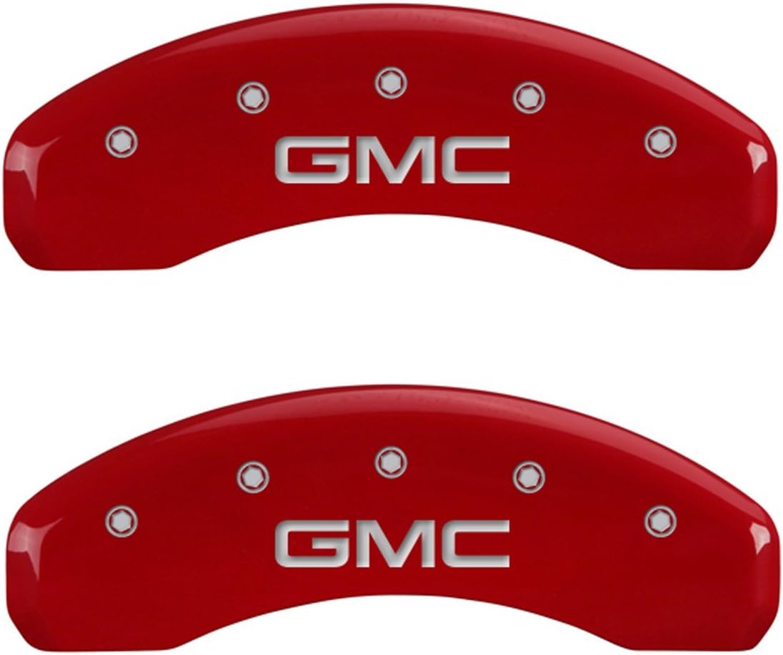 MGP Caliper Covers - Brake Caliper Covers 2014-2018 GMC Sierra 1500 (34208s) Front and Rear Set - GMC Logo - Red