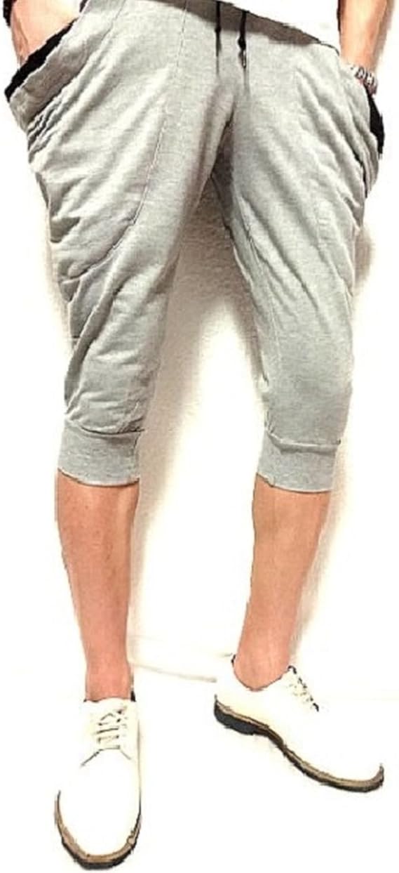 Amazon スウェット ハーフパンツ メンズ ショートパンツ クロップド 短パン スリム スキニー ジョガー ポケット グレー M L ルームウェア 7分丈 リブ 部屋着 春 夏 秋 部屋着 ショートパンツ 通販