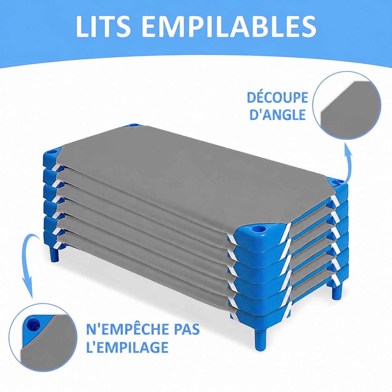 Lot de 10 Draps Housses pour Couchette Maternelle 60 x 130 cm, Gris