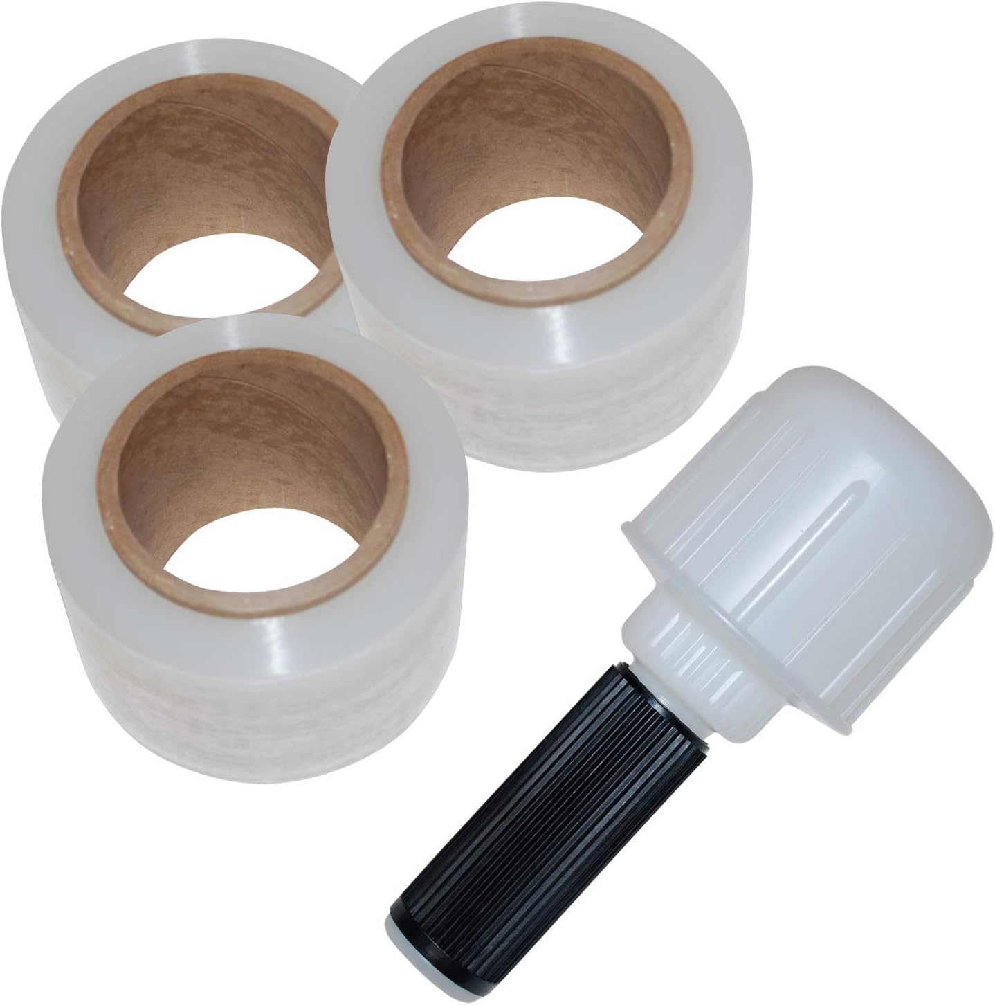 Stretch Wrap 3 Rolls 3" x 1,000' and Dispenser Combo Pack - 90 Gauge - Shippers Supplies - Mini Pallet Wrap, Stretch Film Plastic Wrap - Industrial Strength Hand Stretch Wrap