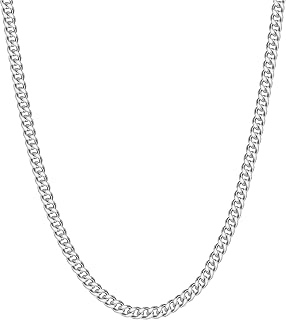 Reoxvo Men's Cuban Link Chain Necklace Stainless Steel 5mm Non-Tarnish 18-30 Inch - Durable Gifts for Men