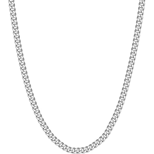 Reoxvo Mens Gifts Cuban Link Chain for Men Stainless Steel Mens Necklaces 5mm Neck Chains Accessories Jewelry for Men 18-30 Inch