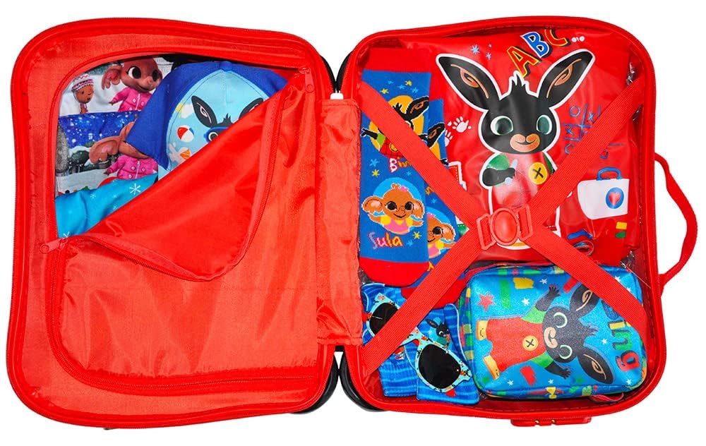 Trolley Cavalcabile Bing Bambino Valigia Bagaglio a Mano 40 cm ABS con 4 Ruote Bing Flop Sula Seggiolino Bambini Chiusura a Combinazione Leggero e Resistente Rosso