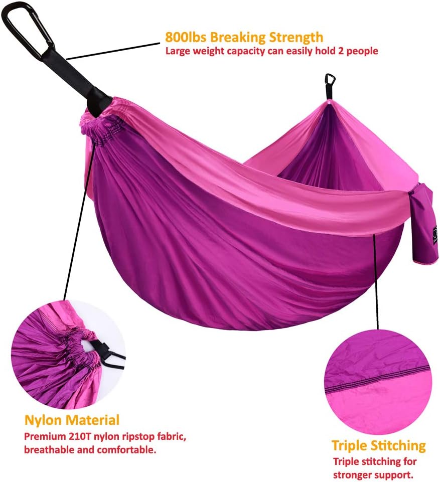 Gold Armour Camping Hammock, Double Hammock with Ropes, USA Brand Lightweight Portable Mens Womens Kids, Camping Accessories Gear (Fuchsia and Pink, 2 Person)