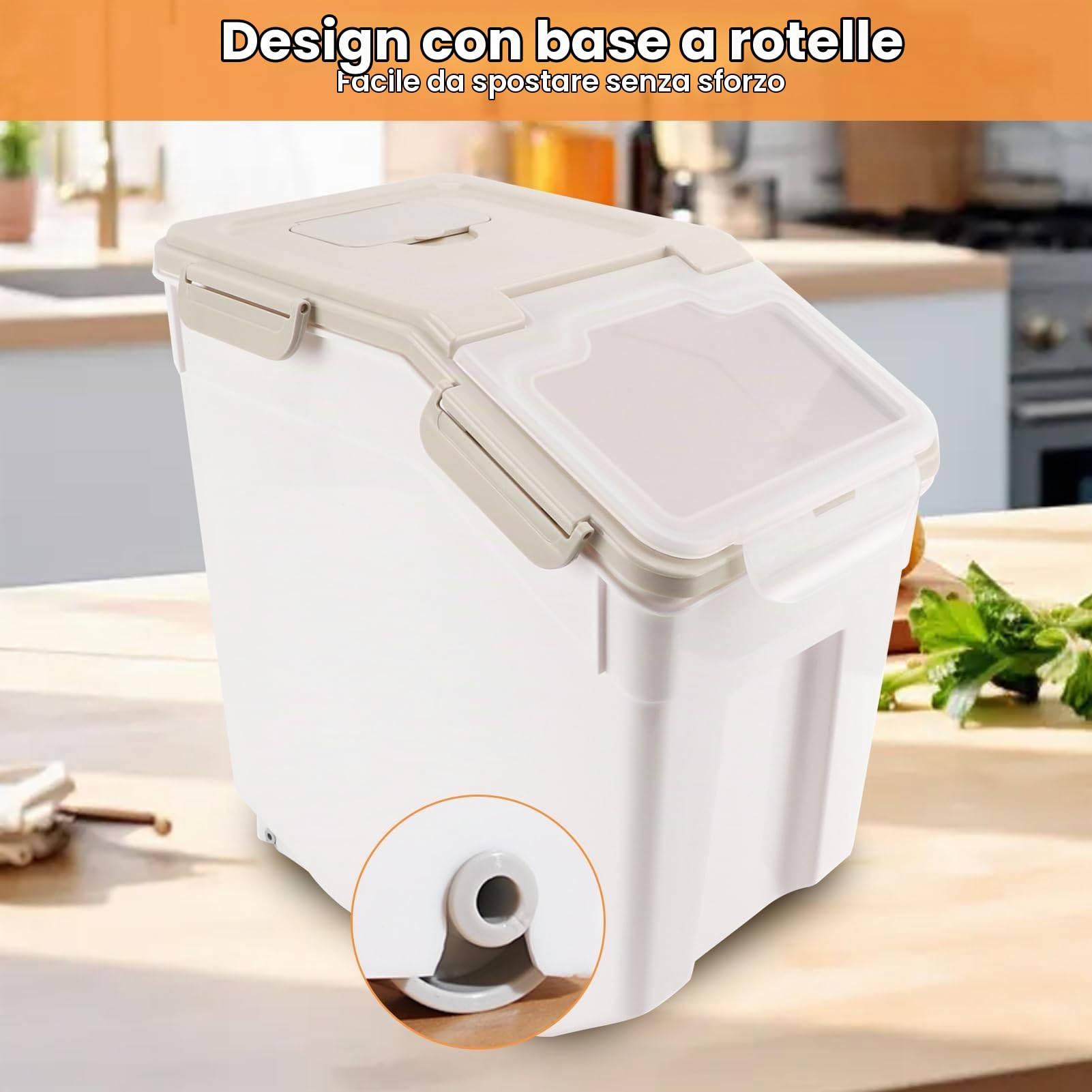 Contenitori per la Conservazione degli Alimenti di Grande capacità, Contenitori per la Conservazione a Secco Ermetici Impermeabili con Misurino per Riso, Cereali, Farina (25 kg /