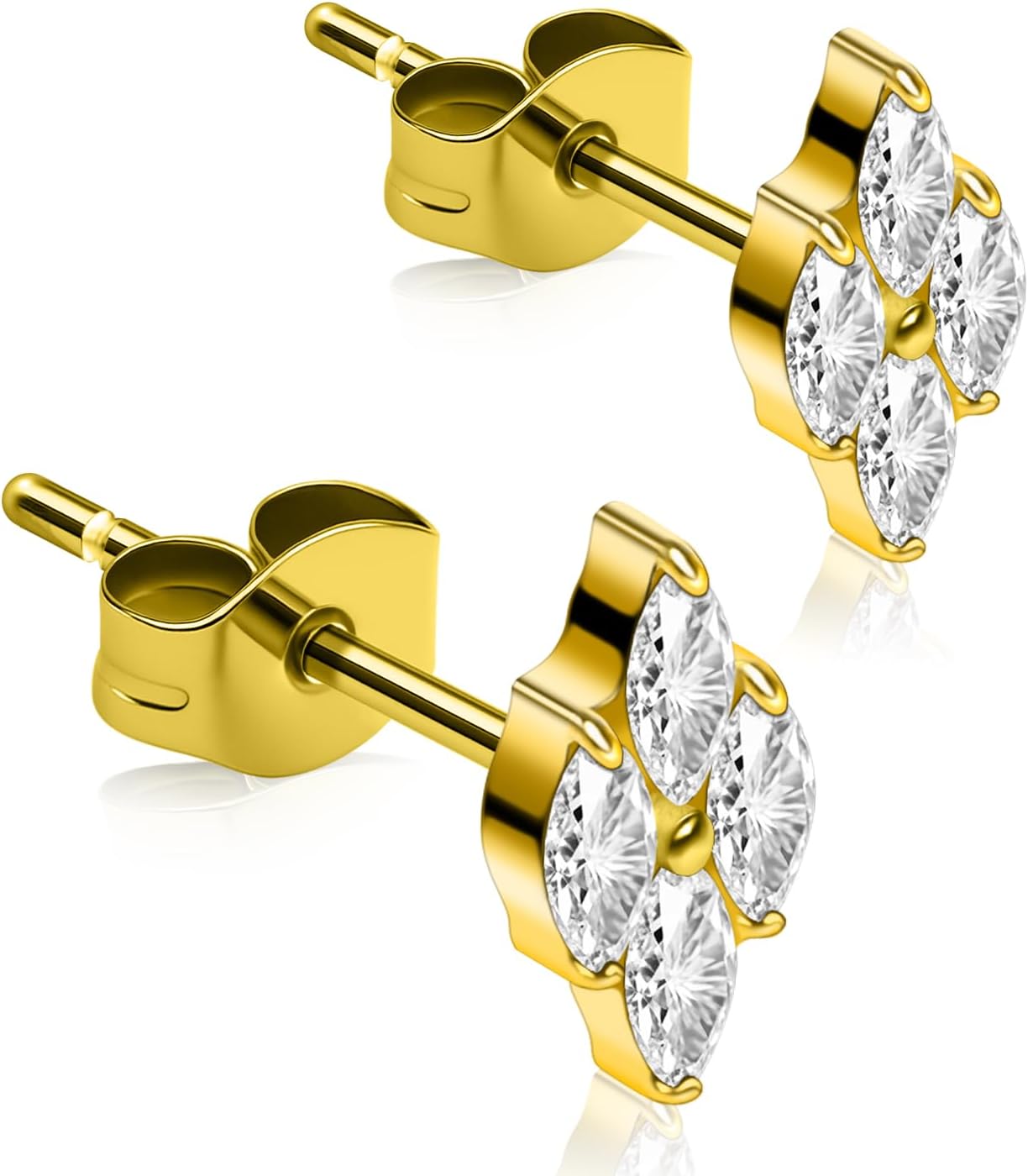 XUU Pure Titanium Stud Earrings, 20G Hypoallergenic Sensitive Ears, Cubic Zirconia Cluster Crystal, Minimalist Design Post 10mm, Gold Silver Cartilage Jewelry for Women Men