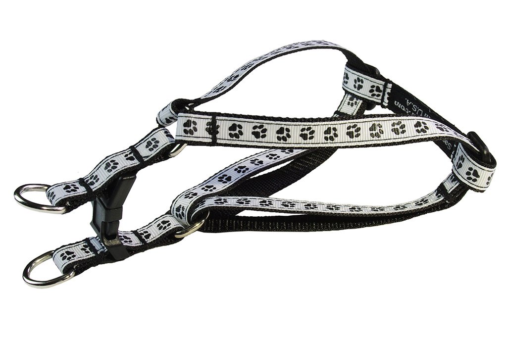 XSmall Black/Wht. Puppy Paws Dog Harness: 1/2" Wide, Adjusts 8-16" - Made in USA.
