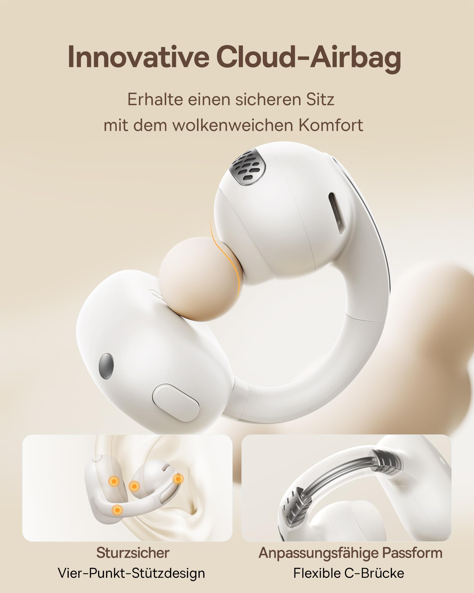 Baseus Bowie MC1 słuchawki open ear, uchwyt na ucho z imponującą jakością dźwięku, adaptacyjnym wzmocnieniem basu, Bluetooth 5.4, redukcją szumów podczas połączeń, IP57, 40H pracy na baterii, 5,2g