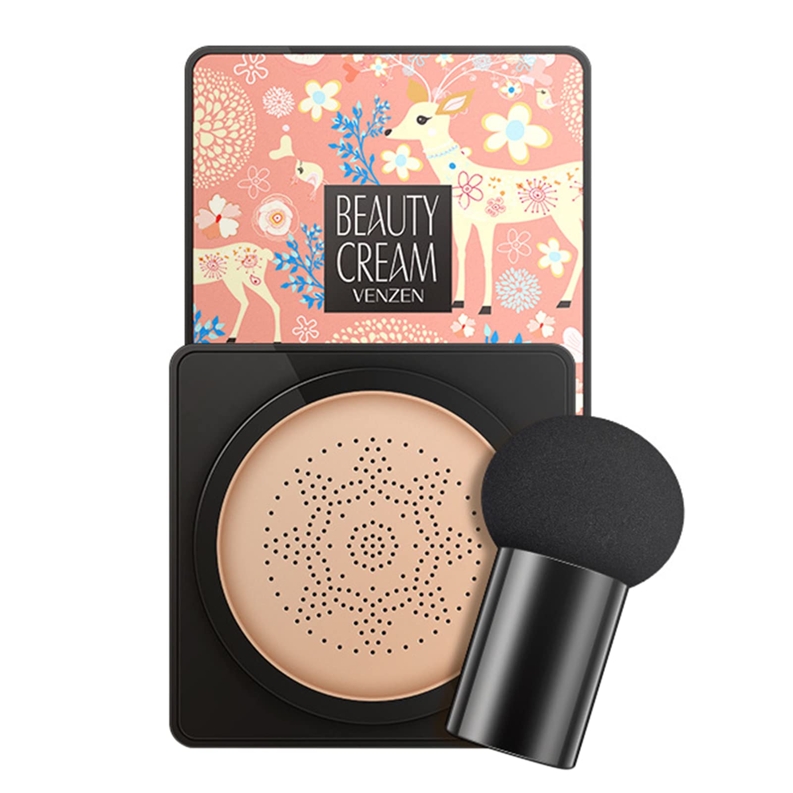 Fawoonu BB Cream, BB C-ream Primer 20g with Mushroom Design P-owder Puff Concealer Makeup Foundation Lasting M-oisturizing Tinted Moisturizer Oil Control Brighten Skin Tone