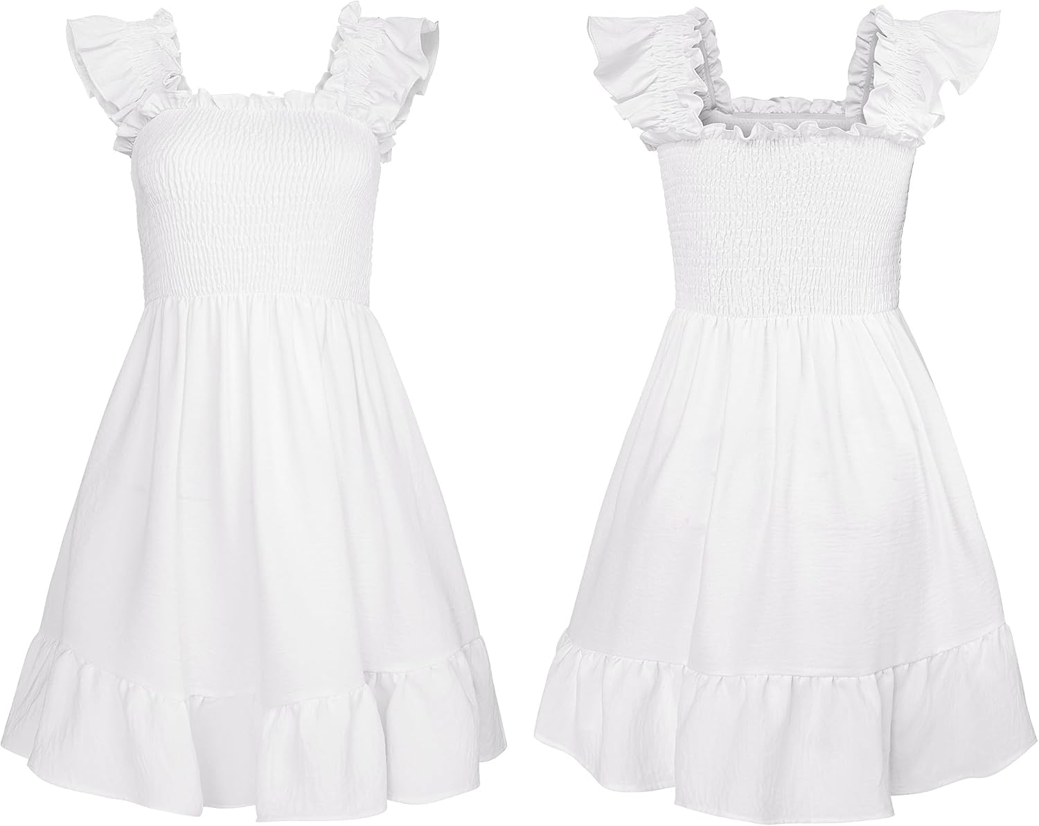 ROYLAMP Women's Smocked Dresses Square Neck Elegant Tiered Boho Ruffle Shoulder Swing Flowy Summer Casual Mini Dress - Image 6