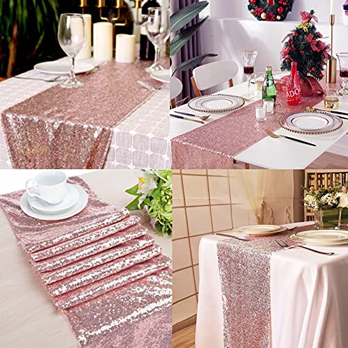 12 Packs 12 X 72 Inch Sequin Table Runner Glitter Dining Table Runner For Birthday Wedding Engagement Bridal Baby Shower Bachelorette Holiday Celebration Party Supplies Decorations (Rose Gold) #TOP4