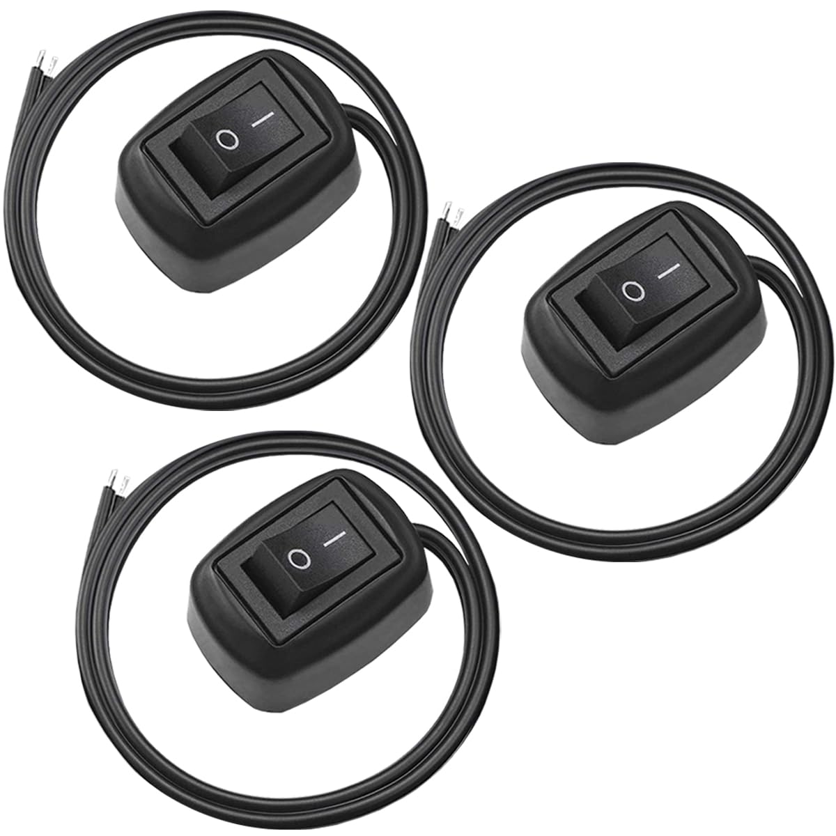 MKBKLLJY 3個黒 ペーストタイプスイッチ 車用ロッカースイッチ ON/OFF 表面実装 DC 12V プッシュボタンスイッチ LED ライトストリップスイッチ 24V 110V 230V 3A 5A 10A 高電流 30cmチケーブル付き 各種ランプ用