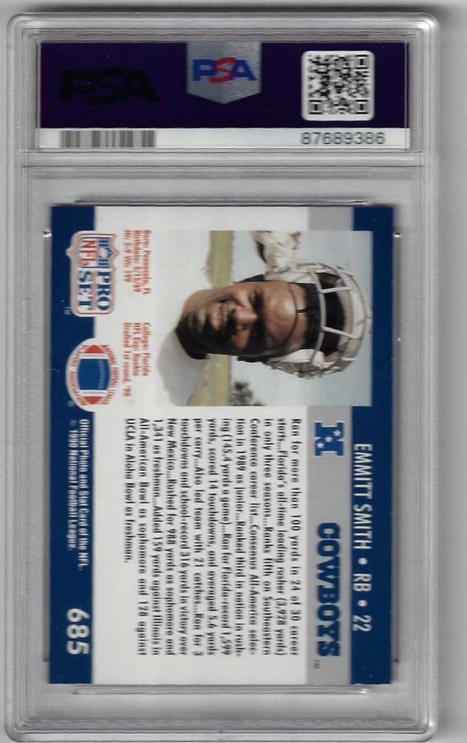Emmitt Smith Graded PSA 8 NM-Mint 1990 Draft 1st Round Collectible Football Card - 1990 Pro Set Football Card #685 (Cowboys)
