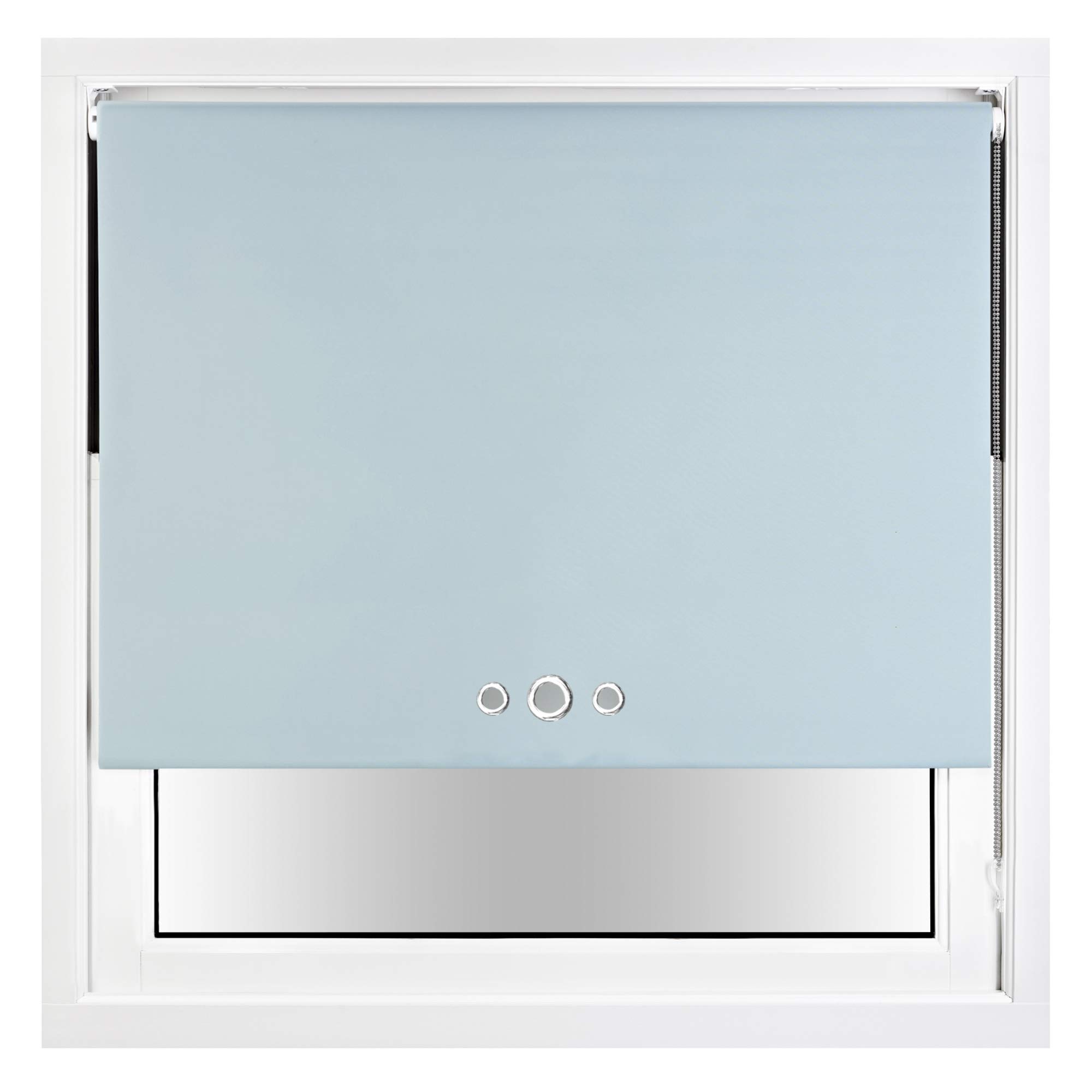 Furnished Duck Egg Blue Blackout Roller Blind With Triple Eyelets & Metal Fittings Trimmable - 100W X 165H Cm