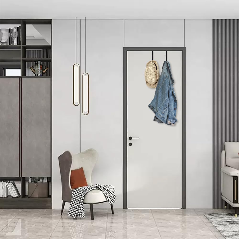 2 Pezzi x 5 Ganci Attaccapanni da Porta, Verticale Appendiabiti per Porta | Acciaio al Carbonio Appendi Abiti Senza Fori, Salvaspazio Appendino per Vestiti, Borse, Asciugamani (Nero)