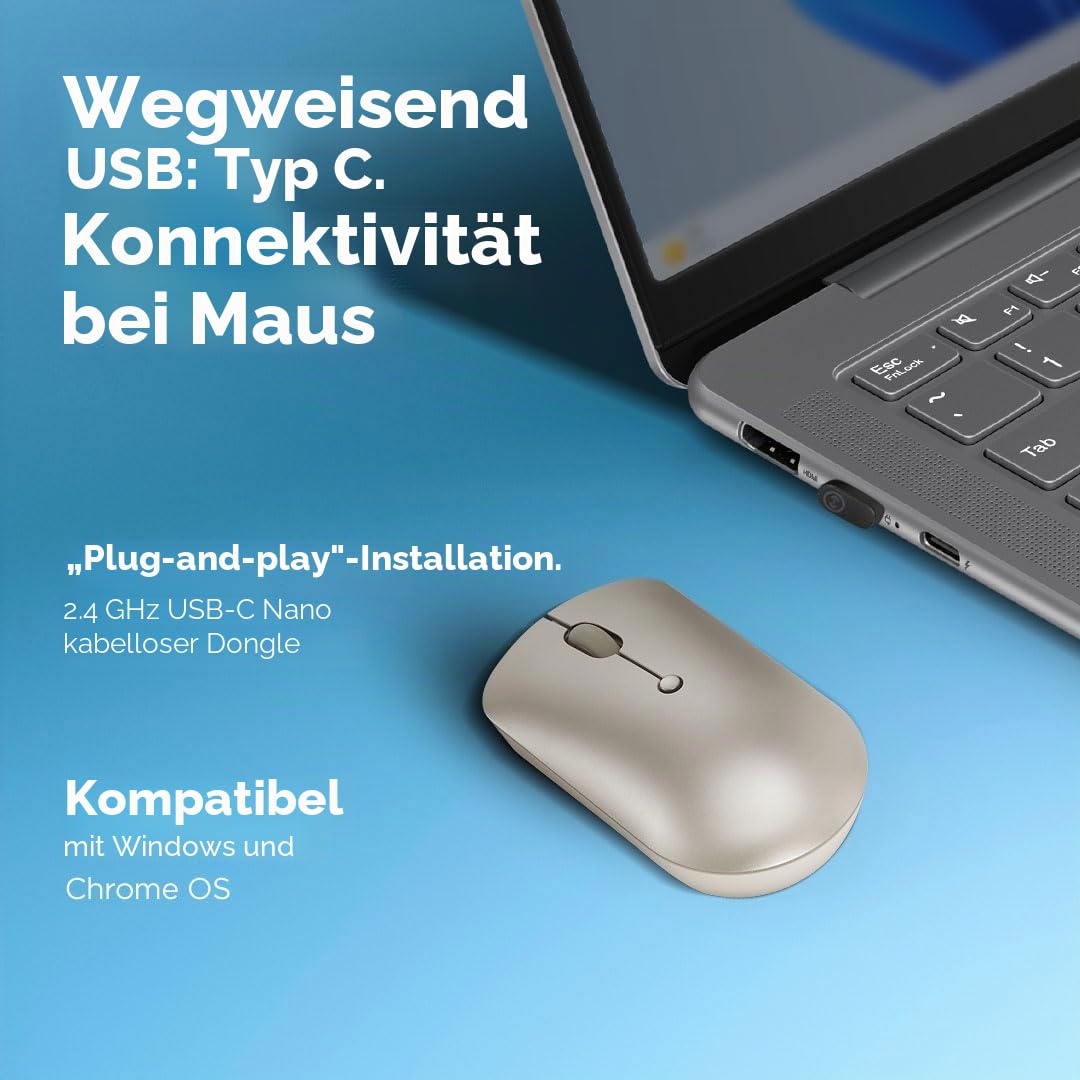 Lenovo 540 kompakte Funkmaus mit USB-C-Empfänger | Sand, Beige – Ansicht 2