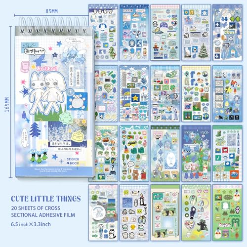 Image of 20 Sheets INS Style Cute Cartoon Sticker Book - Kawaii Stickers for Journaling Junk Journal Scrapbooking Planner DIY Crafts Teens