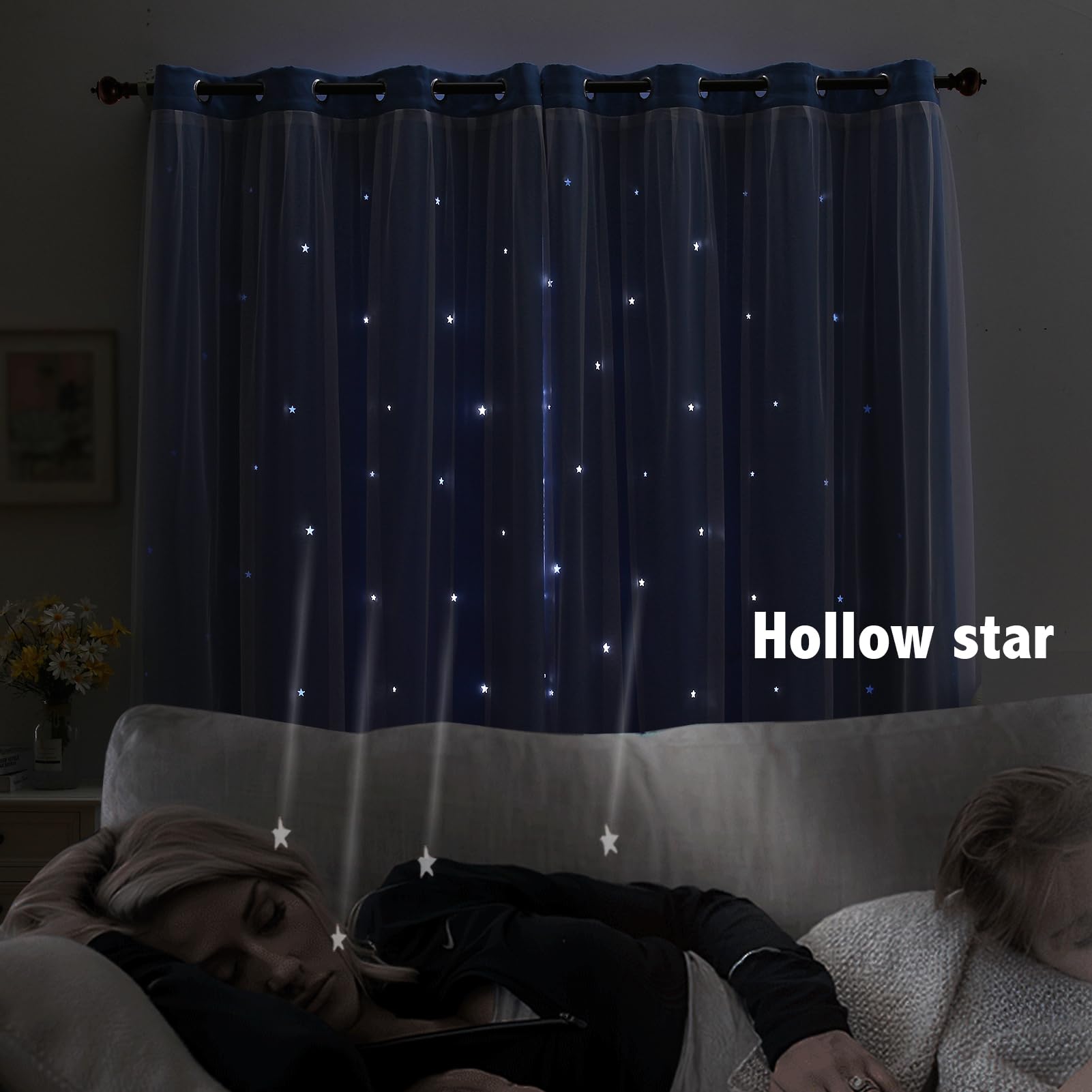 INDISTAR Verduisterende gordijnen voor kinderkamer met sterretjes voor meisjesslaapkamer, raamkamer, verduisterende gordijnen en gordijnen, babykamer gordijnen (2 panelen, 132 x 213 cm (l x b x h INDISTAR Verduisterende gordijnen voor kinderkamer met sterretjes voor meisjesslaapkamer, raamkamer, verduisterende gordijnen en gordijnen, babykamer gordijnen (2 panelen, 132 x 213 cm (l x b x h