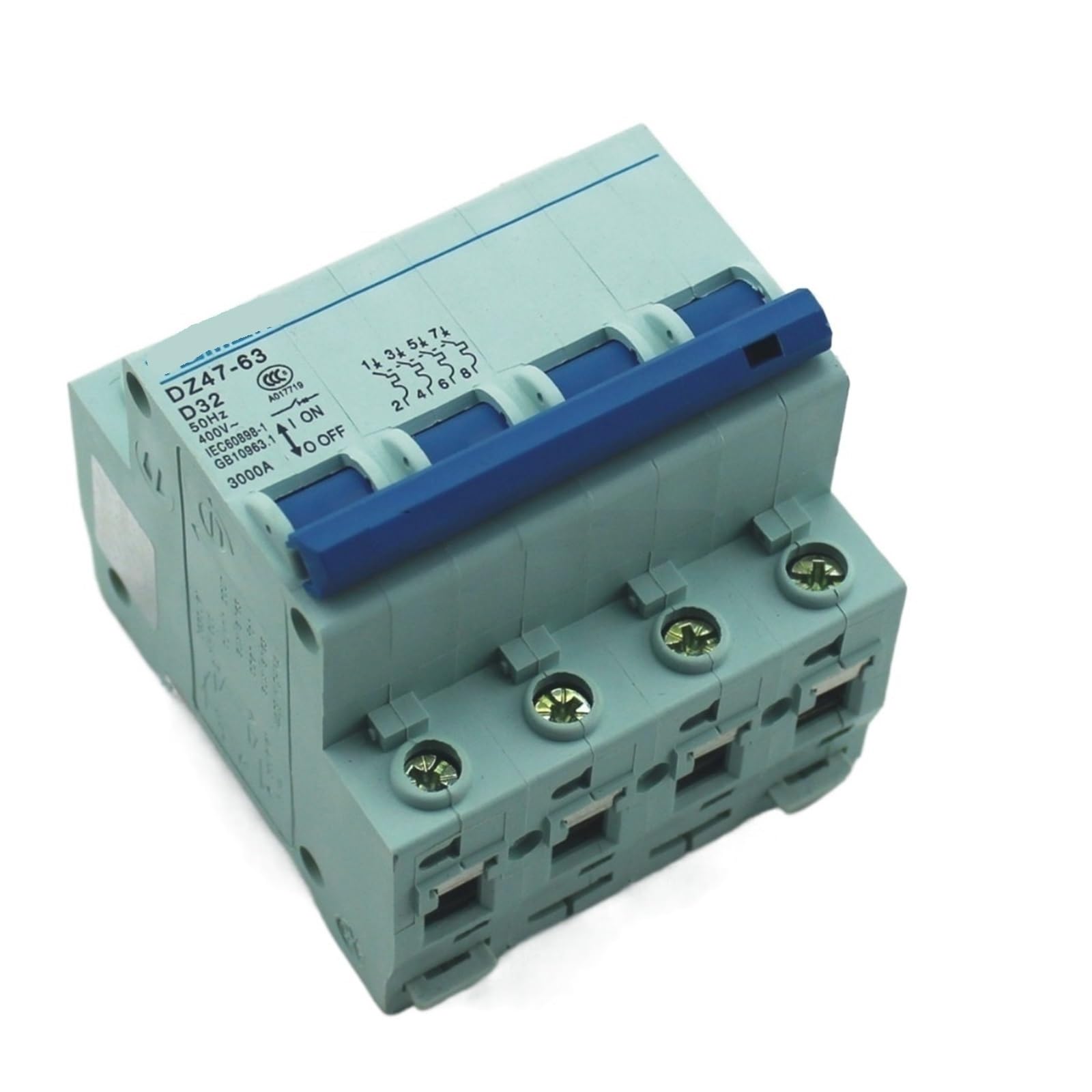 Disyuntor de 4 polos 4P 32A Tipo D con alta capacidad de corte 240V/415V contra cortocircuitos