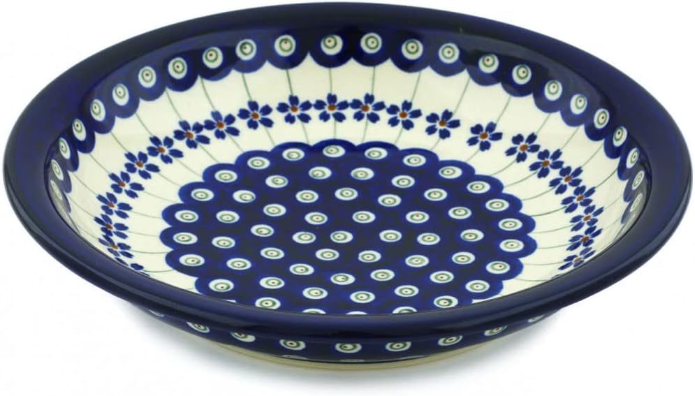 Polish Pottery Pasta Bowl 9-inch Flowering Peacock