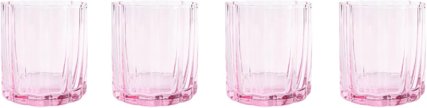 Pink Wine Glasses, Set of 4-8oz Pink Colored Short Tumblers for Women, Fancy Stemless Cocktail Glasses, Fun Colored Glassware for Drinking Birthday Cocktails, Valentines, Galentines