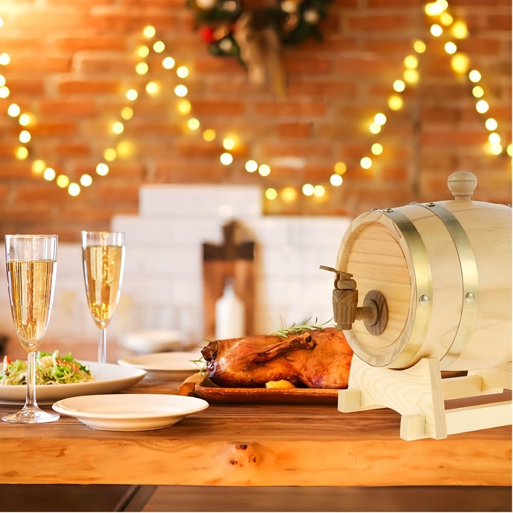 Solid Wood Wine Barrel with Stand, Handmade Oak Barrel for Home Bar, Whiskey, Red Wine & Spirits Storage, Decorative Wooden Wine Cask for Kitchen, Bar & Party Display(Dark Brown,9.5 * 15.0in)