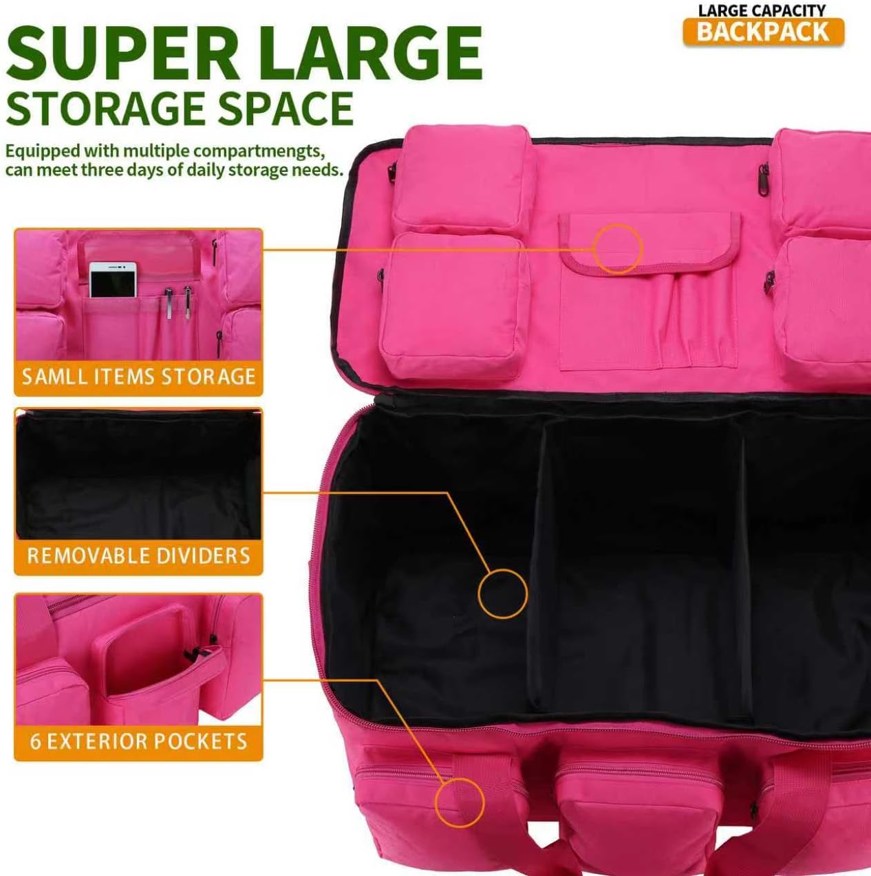 3 In 1 Military Duffel Bag 50L Gym Bag for Men Convertible Weekender Backpack for Sports Travel Basketball (50L-Rose)