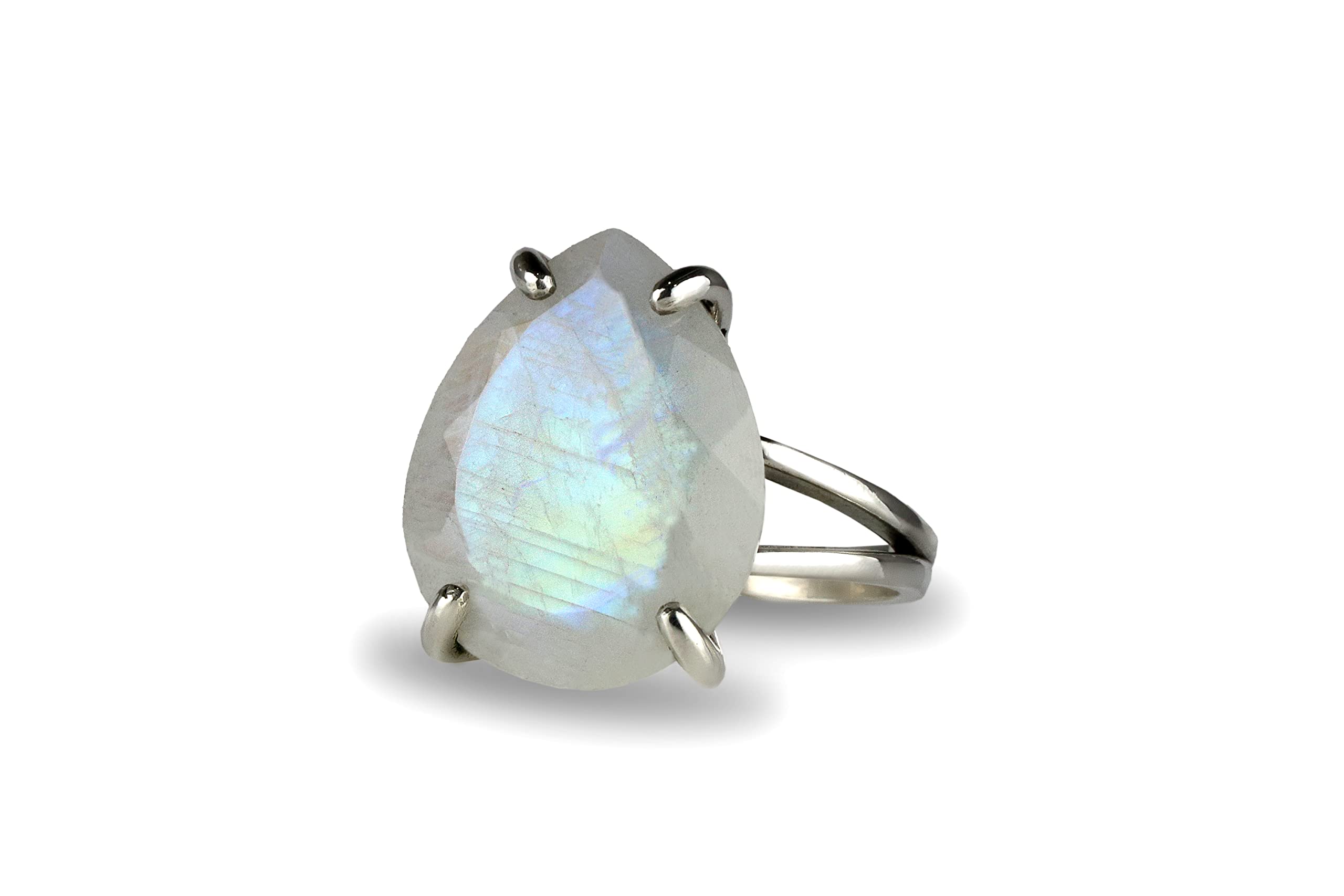 Leuchtender Mondstein Ring - Auffälliger Edelstein 925 Sterling Silber Ring, Mode Ring, Großer Stein Ring - Individuell Anpassbare Ringgröße und Material - mit Geschenkbox