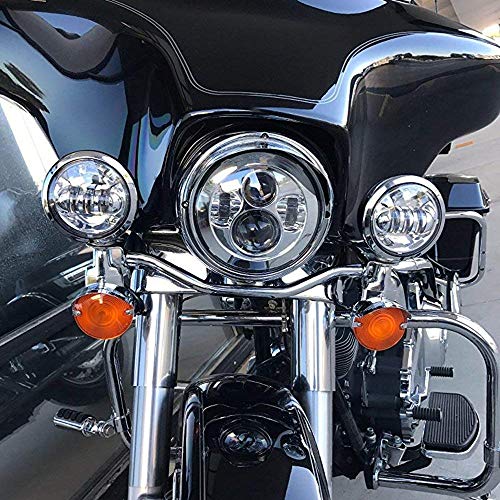Image of LX-LIGHT Chorme 7 Inch Motorcycle LED Headlight with 4.5 Inch LED Passing Fog Lamps and Mounting Bracket Compatible with Street Glide Road King Fat Boy Ultra Classic Electra Tri Cvo Heritage Softail