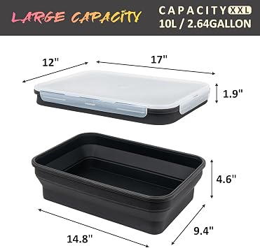 XL Collapsible Marinating Container,Large-Capacity Grill Accessory Perfect For Bbqs And Parties,Marinade And Brining Prep, Collapsible Silicone Food Storage Containers Set With Lid(10L/2.64Gallon)