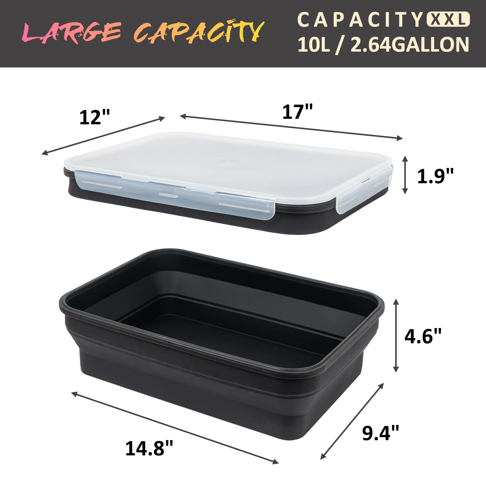 Contenedor de marinado plegable XL, accesorio de parrilla de gran capacidad, perfecto para barbacoas y fiestas, preparación de adobo y salmuera, juego de recipientes plegables de silicona para 6