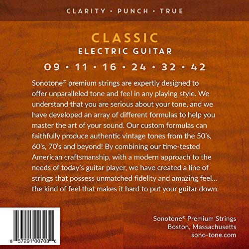 Sonotone Classic, 09-42, Extra-Light, Electric Guitar Strings, Custom Nickel Plating, Hand-Wound, Hex Core, Tone Clarity, Punch, Bright, And True, American Made #TOP1