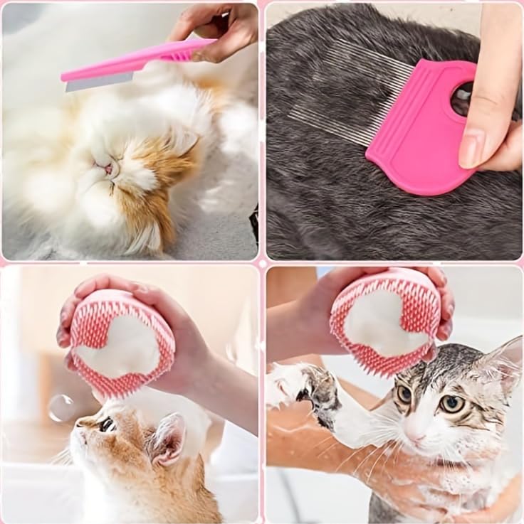 Cosyhomes 8 Pack Cat Grooming Kit,Dog Grooming Brush Soft Slicker Brush,Cat Brush for Shedding,Pet Grooming Brush,Pin,Flea Comb,Nail Clippers,File Professional Pet Grooming Set for Dog and Cat (Pink) - Image 4
