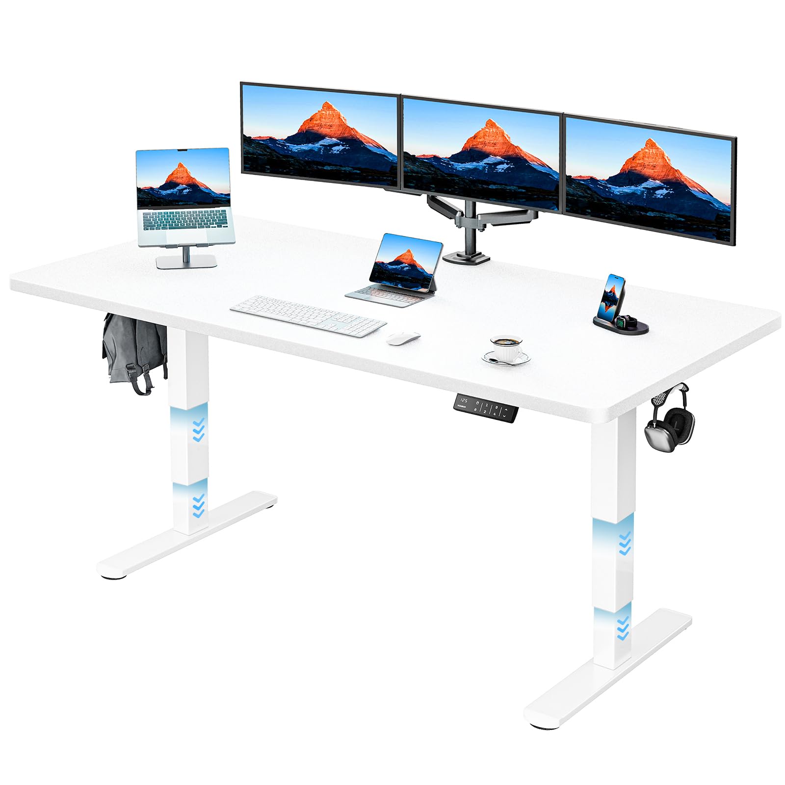 HUANUO Höhenverstellbarer Schreibtisch 160x80cm Ganze Tischplatte, Elektrisch Schreibtisch Höhenverstellbar 60-125cm, 3 Stufen-Beine-Design mit 120kg Tragfähigkeit & 2-Motor, Elektrischer Stehpult